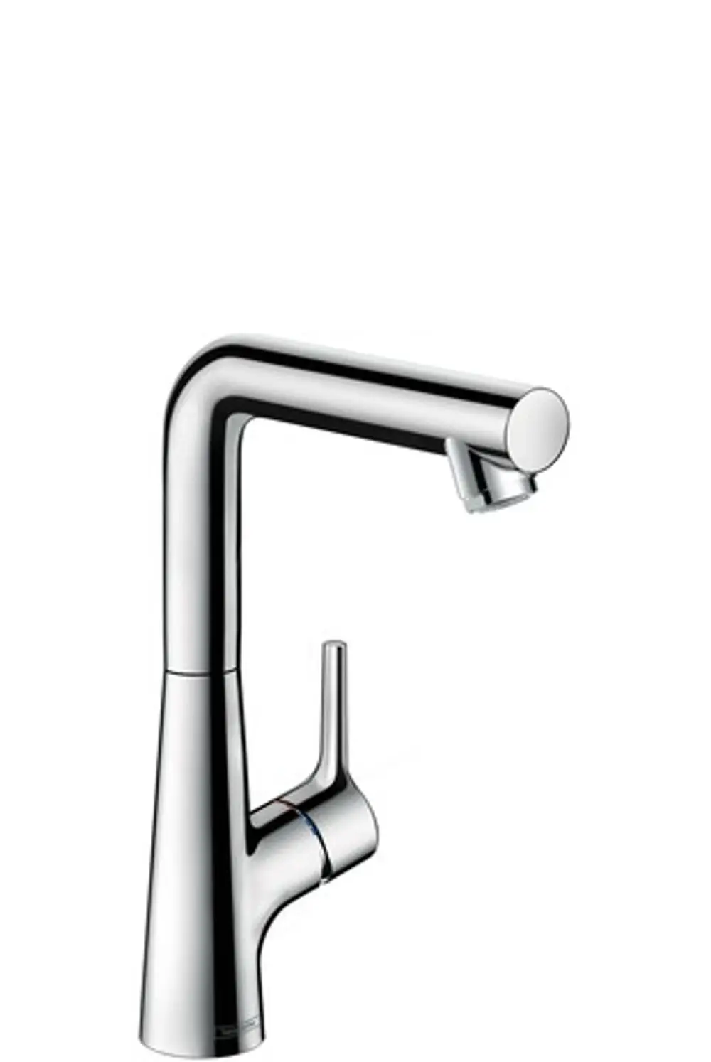 Einhebel-Waschtischmischer in Chrom mit rundem Schwenkauslauf und seitlichem Zughebel. Von Hansgrohe, geeignet für moderne Badezimmer.